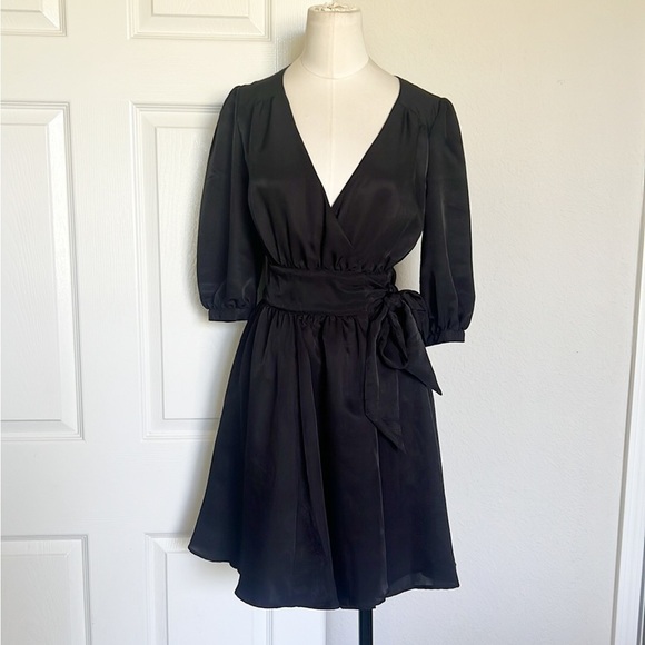 ASOS Tie Front Wrap Black Mini Dress - Picture 4 of 9